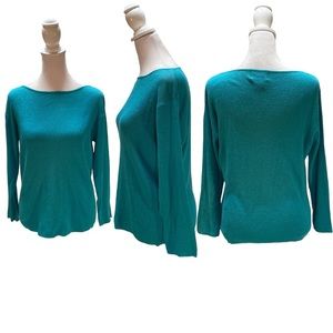Vintage Chico's Design Teal Long Sleeve Boat Neck Linen Knit Sweater Size Medium